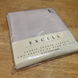 Excell Fabric Shower Curtain Light Brown Tan Embossed‎ Check  70" X 72" NOS